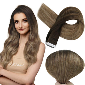 Full Shine Tape In Extensions Dark Brown Blonde 14 Inch front view