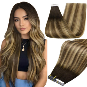 Full Shine Tape In Extensions Dark Brown Caramel front view