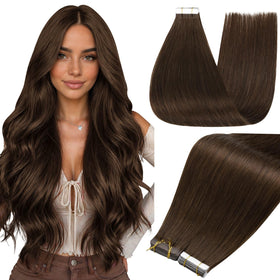 Full Shine Tape In Extensions Dark Chestnut 22 Inch front view