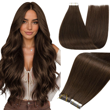 Full Shine Tape In Extensions Dark Chestnut 22 Inch front view