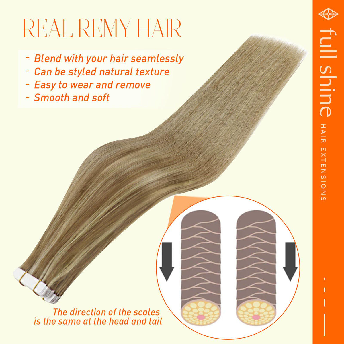 Full Shine Tape in Extensions displayed with a variety of colour options