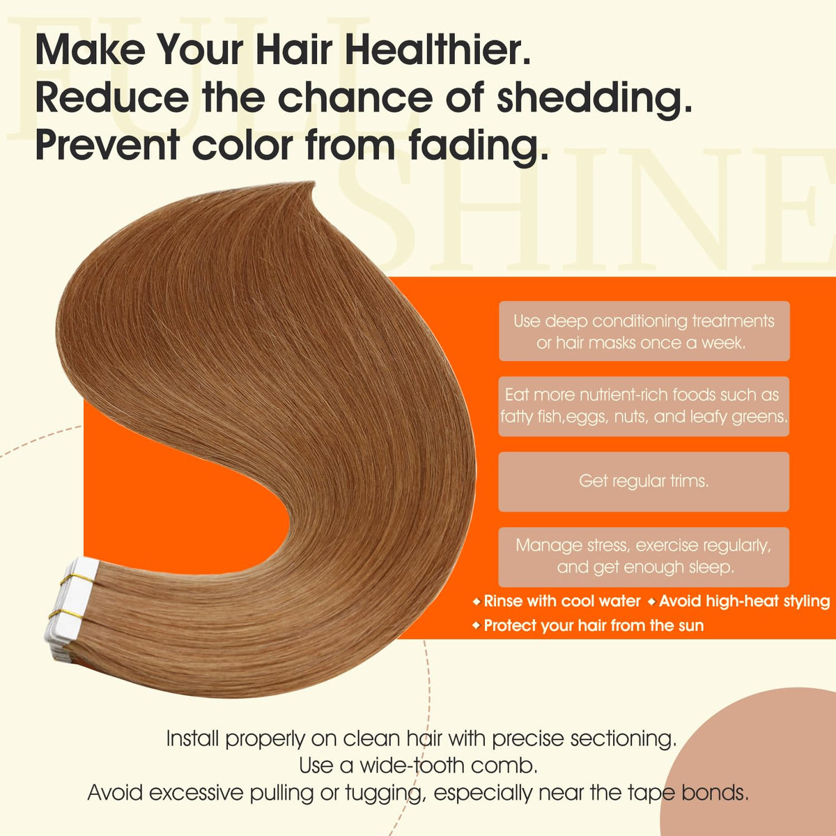Full Shine Tape In Extensions Ginger Copper in packaging