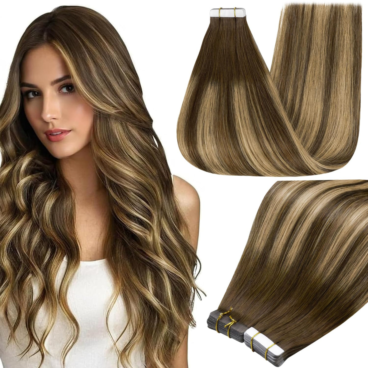 Full Shine Tape In Extensions Honey Brown 24 Inch front view