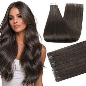 Full Shine Tape In Extensions Mocha Brown 20 Inch front view