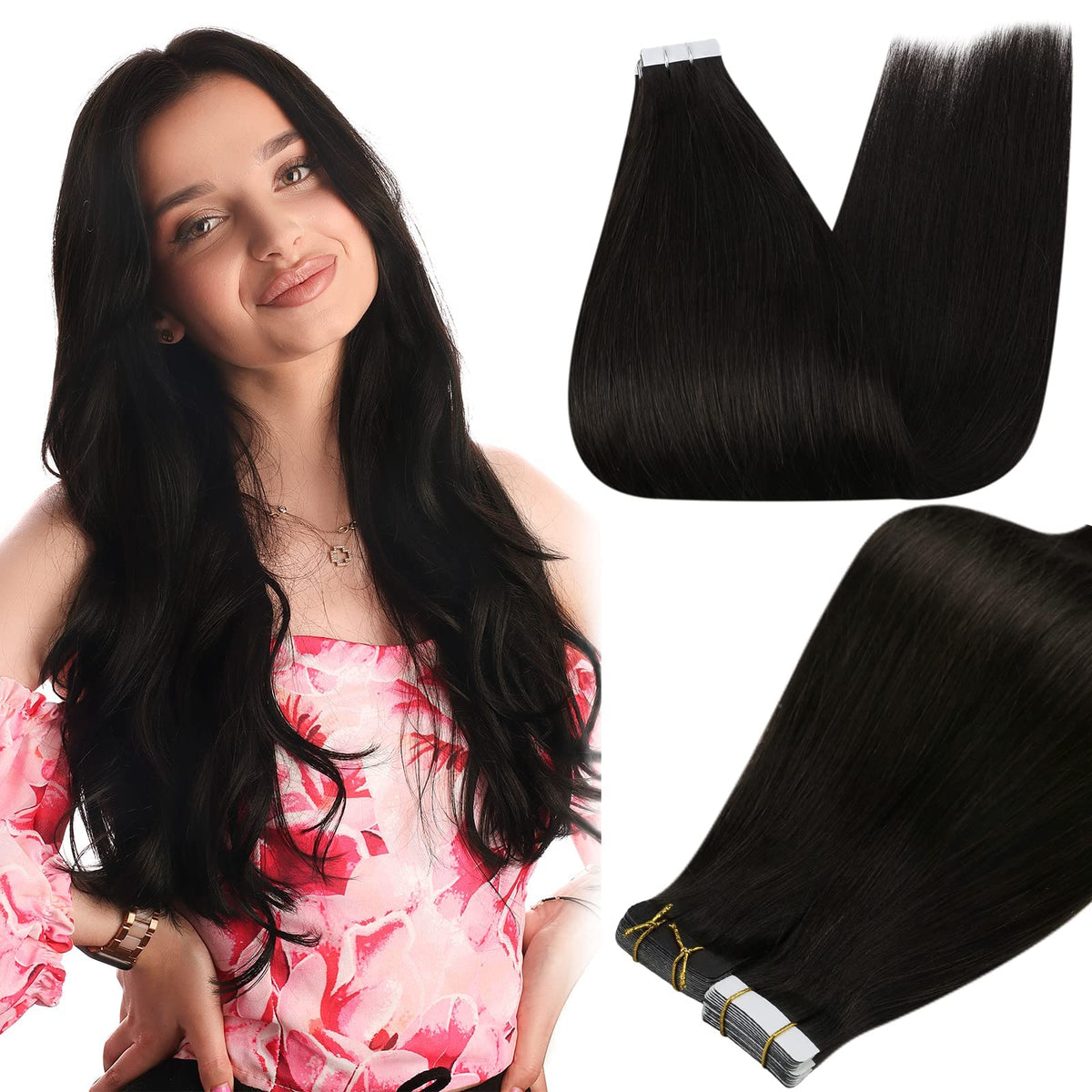 Full Shine Tape In Extensions Off Black 10 inch front view