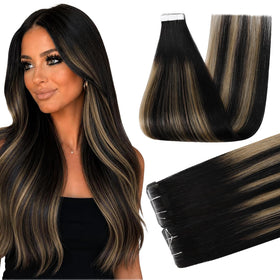 Full Shine Tape In Extensions Off Black Caramel front view