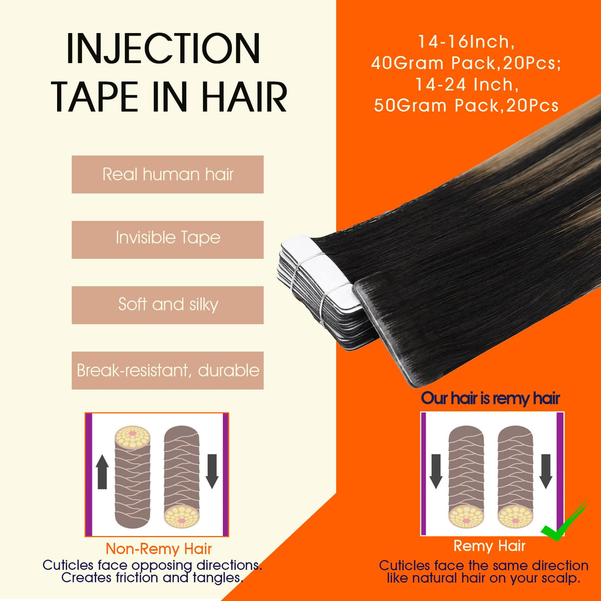 Full Shine Tape In Extensions Off Black Caramel packaging