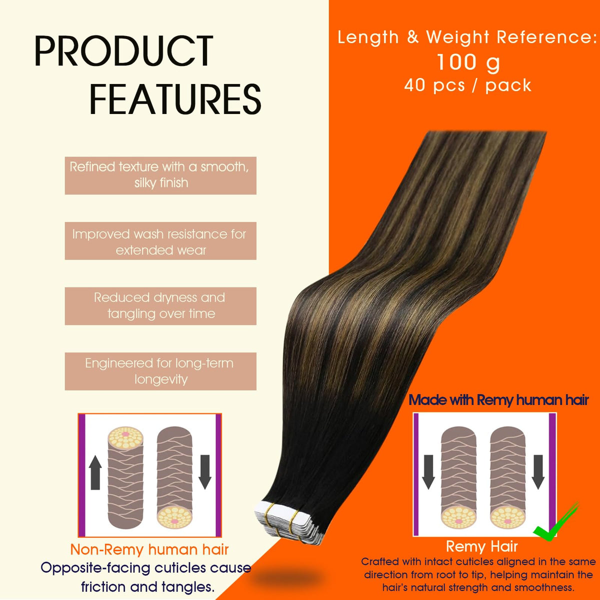 Full Shine Tape In Extensions packaging showing contents