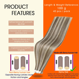 Full Shine Tape In Extensions packaging with Ash Brown Blonde shade