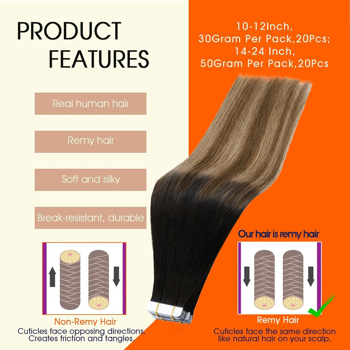 Full Shine Tape In Extensions packaging with color details