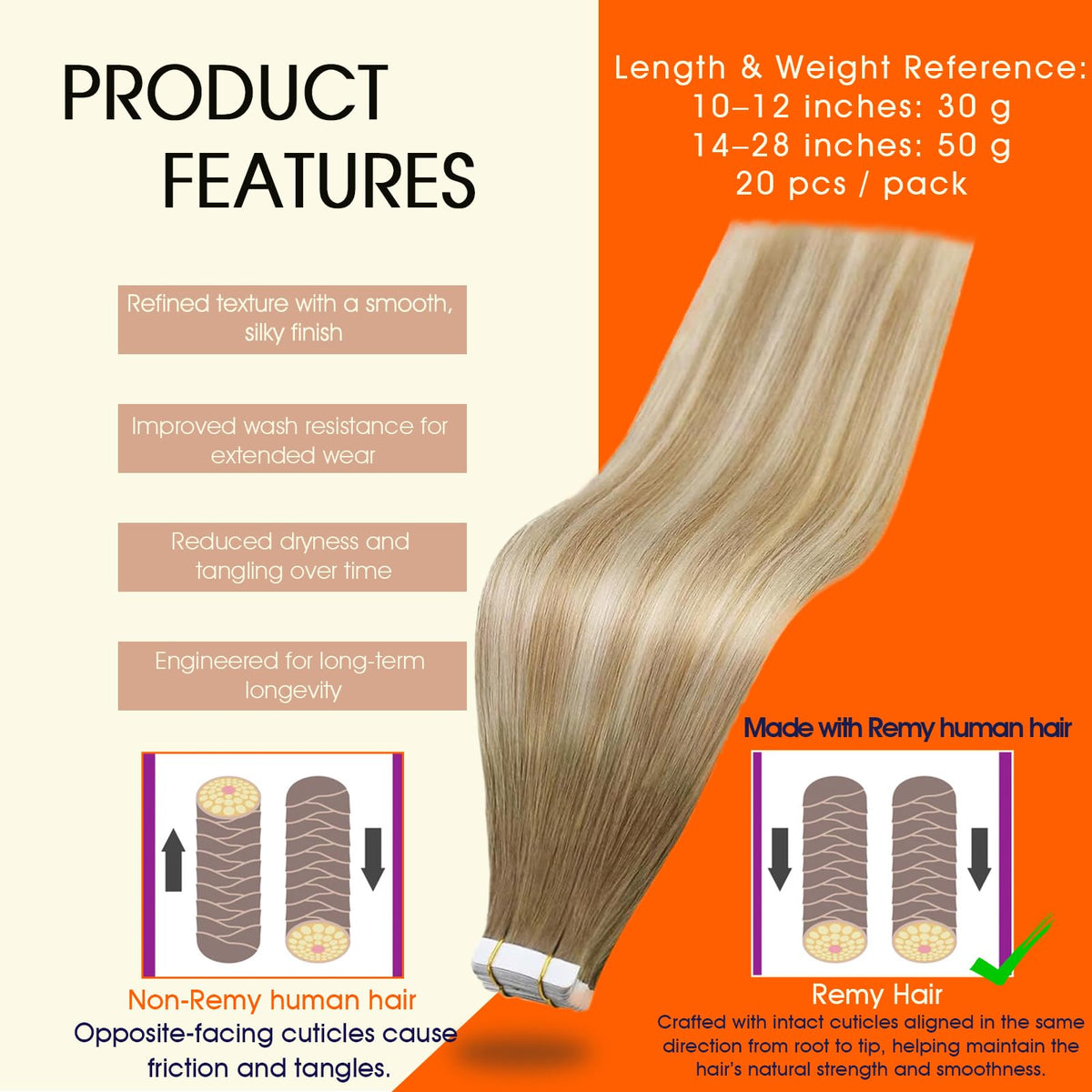Full Shine Tape In Extensions packaging with hair samples