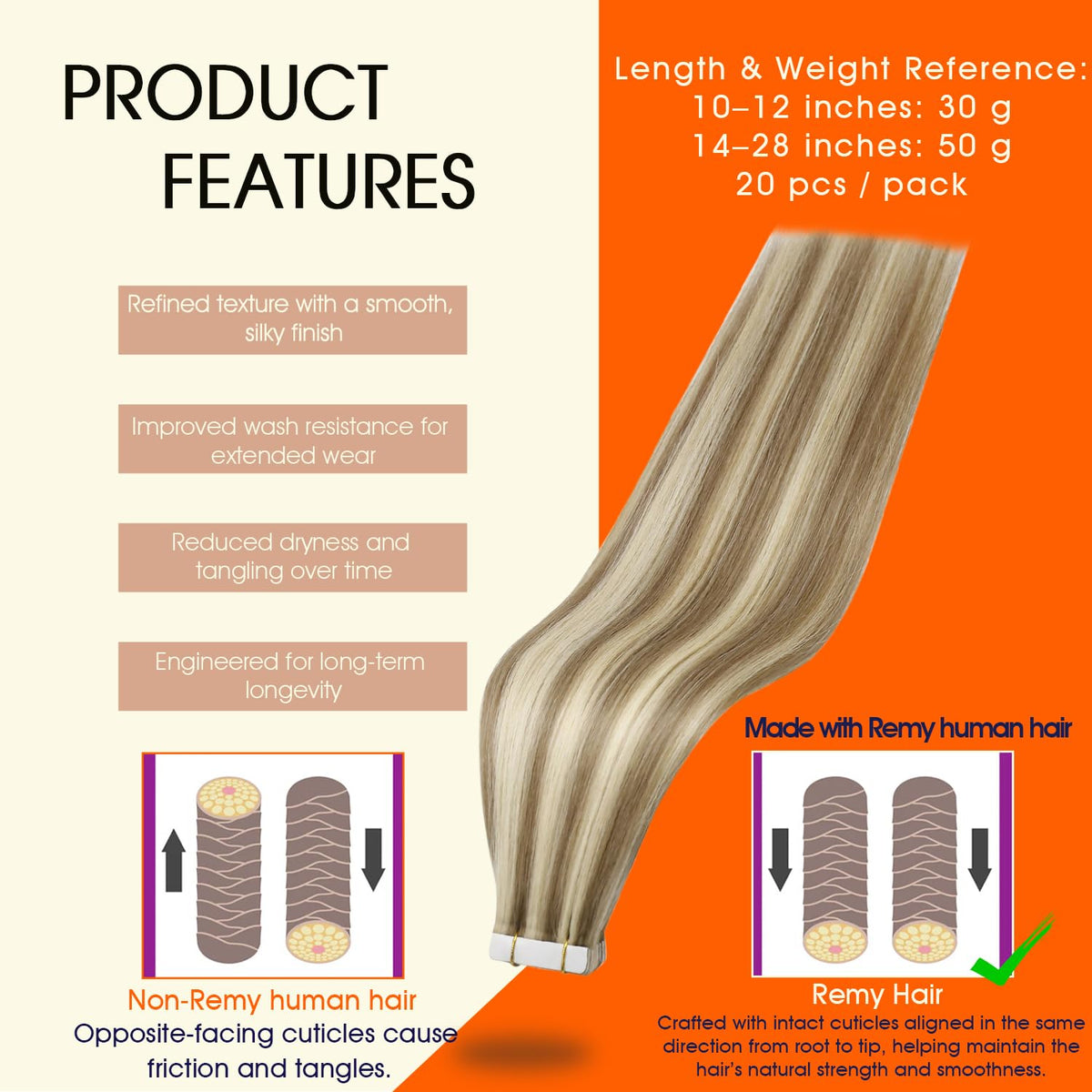 Full Shine tape in extensions packaging with highlight blonde