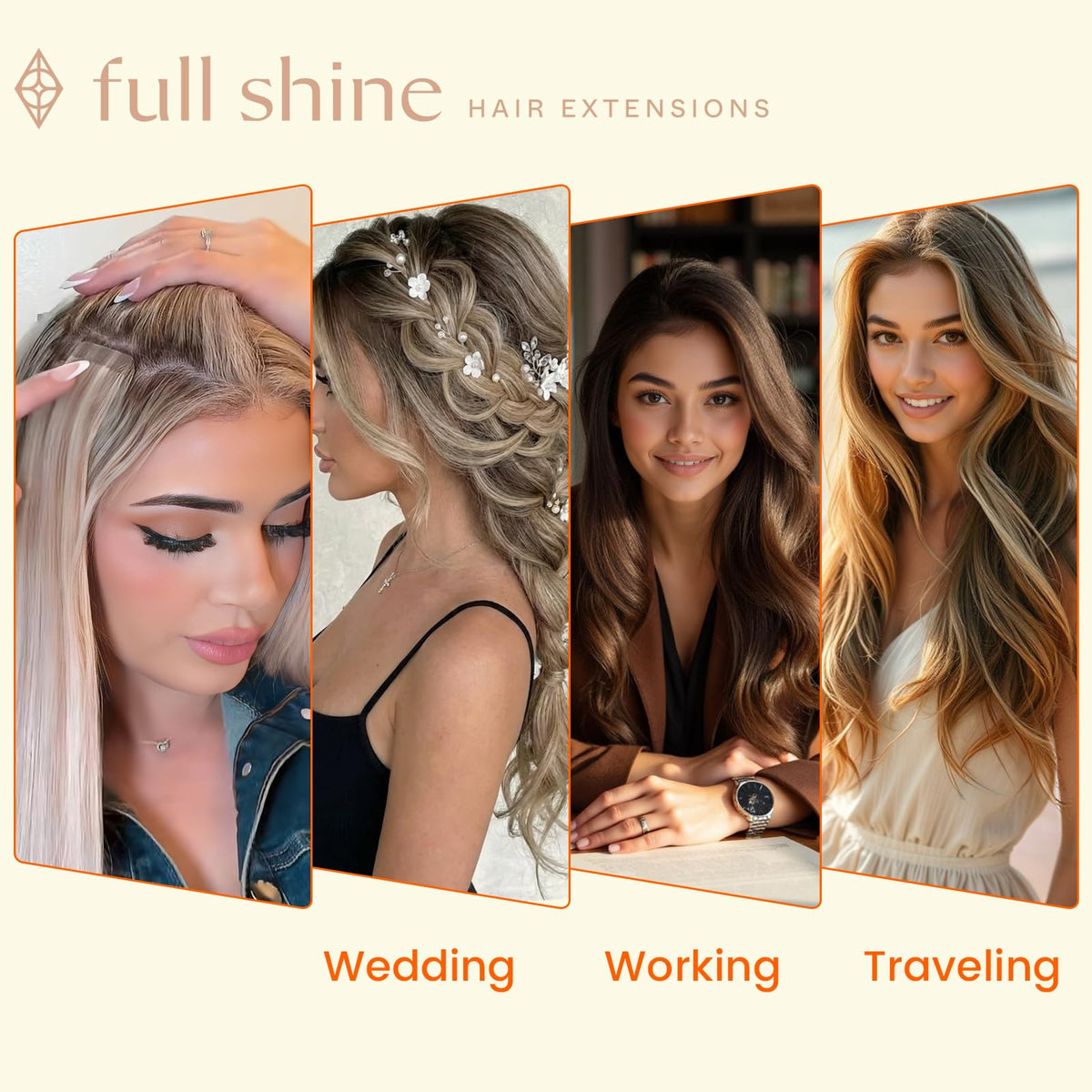 Full Shine tape-in extensions showing double-sided tape