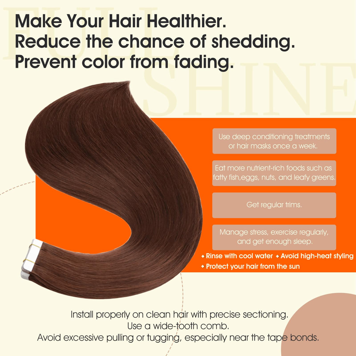 Full Shine Tape In Extensions showing length and texture