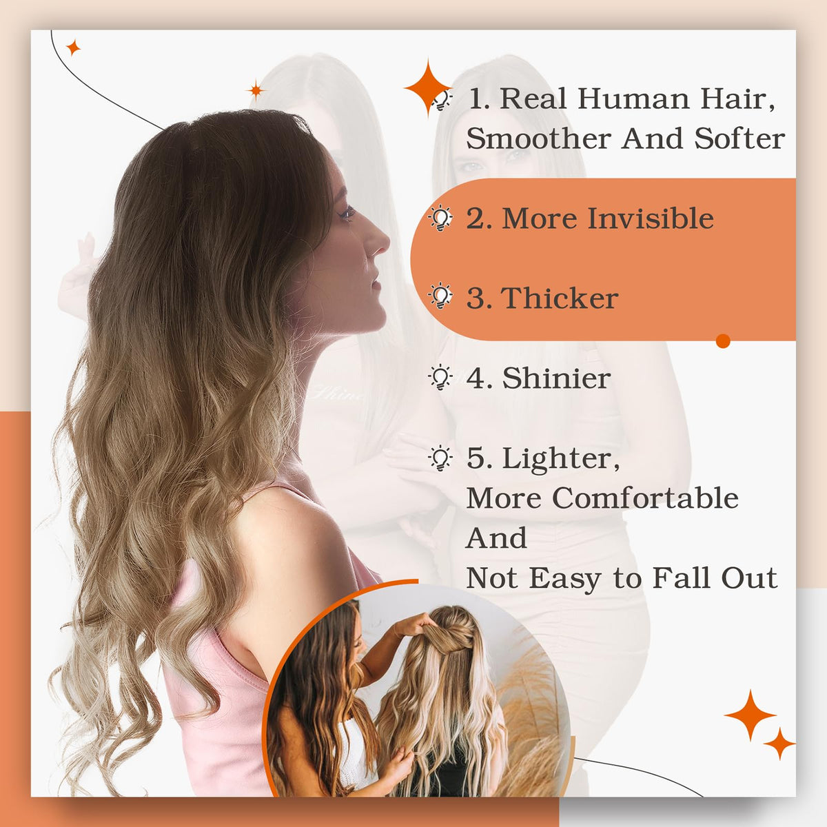 Full Shine Tape In Extensions showing length and texture