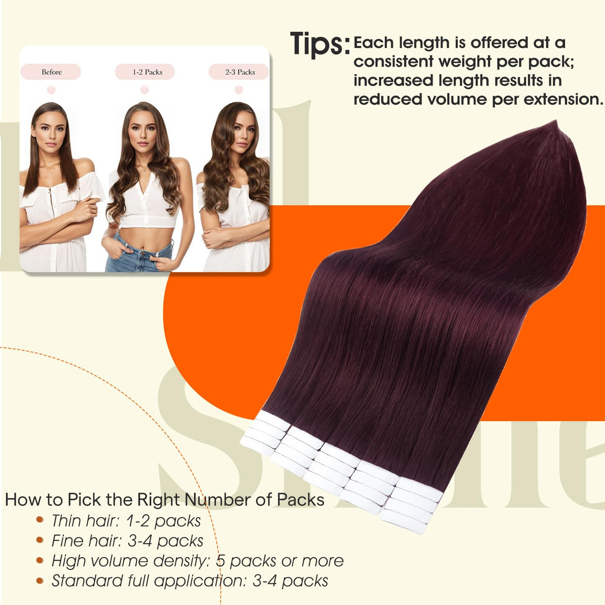 Full Shine Tape In Extensions Wine Red Burgundy packaging