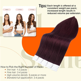 Full Shine Tape In Extensions Wine Red Burgundy packaging