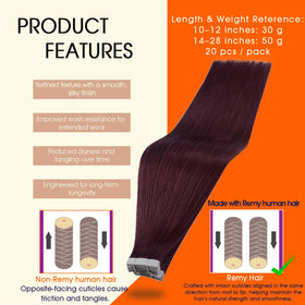 Full Shine Tape In Extensions Wine Red Burgundy side view