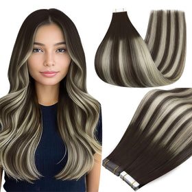 Full Shine Tape In Hair Extensions 12 Inch Brown Platinum front view