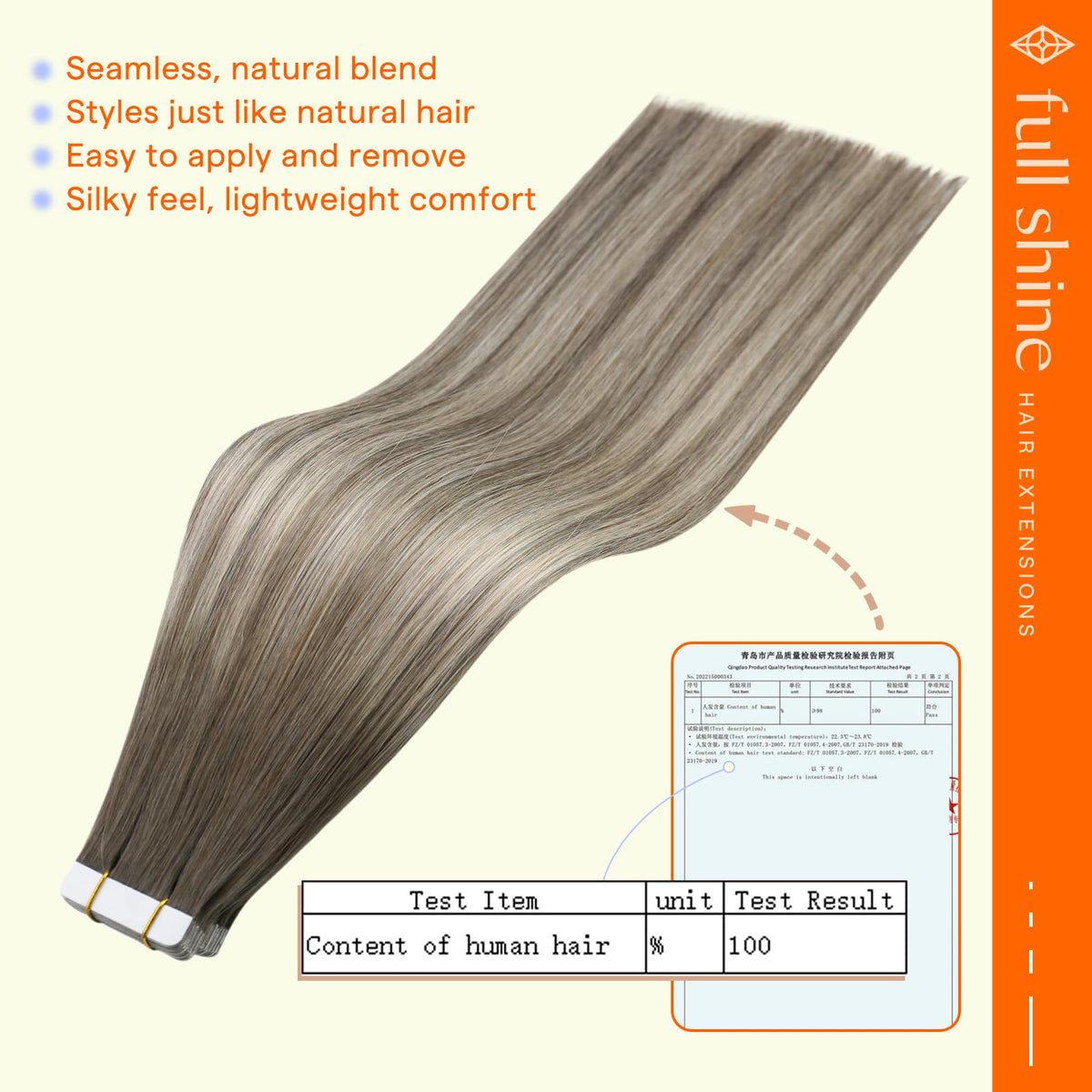 Full Shine Tape in Hair Extensions 14 Inch close-up of tape
