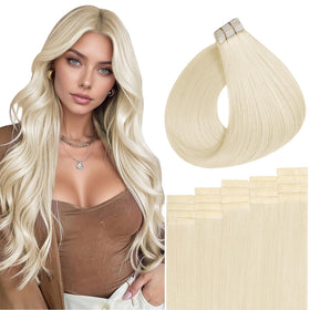 Full Shine Tape In Hair Extensions 14 Inch Platinum Blonde front view