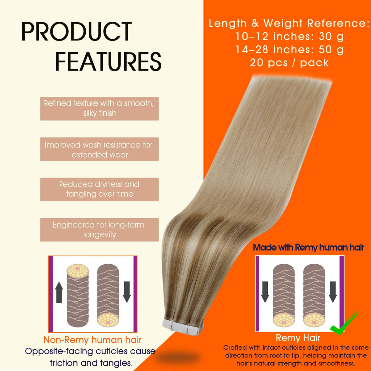 Full Shine Tape In Hair Extensions 14 Inch showing the adhesive side