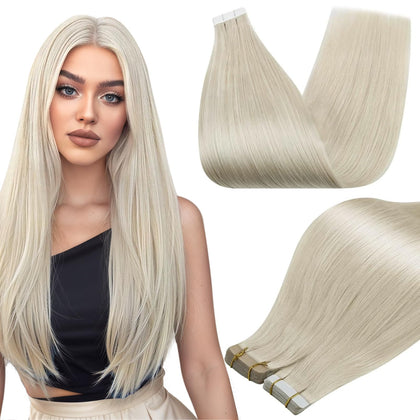 Full Shine Tape In Hair Extensions 14 Inch White Blonde front view