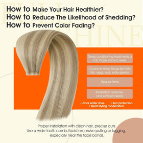 Full Shine Tape in Hair Extensions 16 Inch Highlight Blonde side view