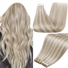 Full Shine Tape In Hair Extensions 18 Inch Ash Blonde front view