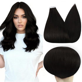 Full Shine Tape in Hair Extensions 18 Inch black model front view
