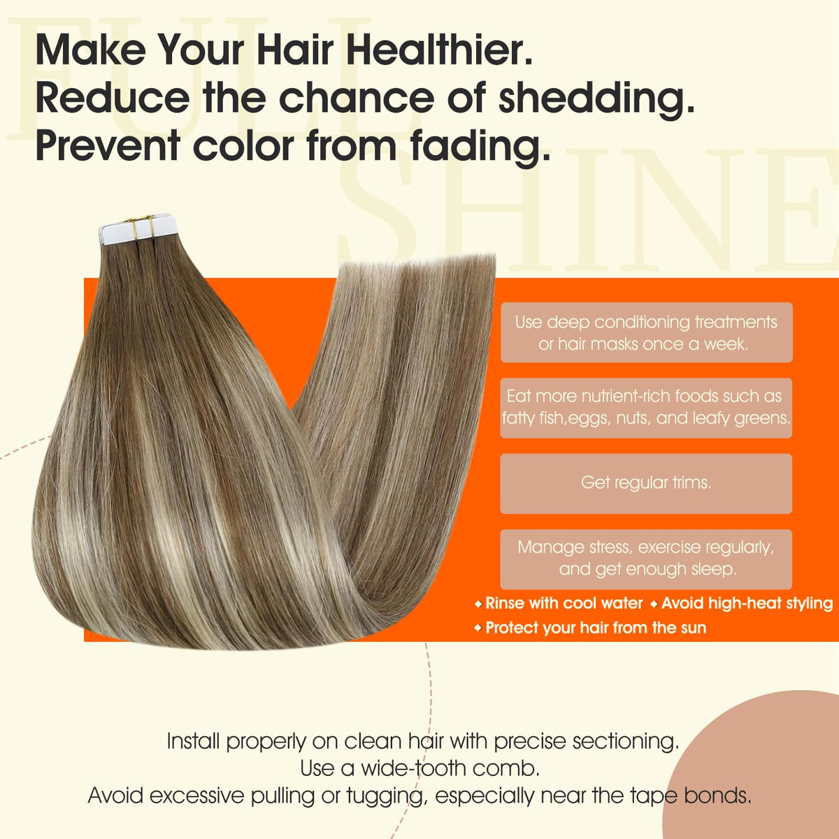 Full Shine Tape In Hair Extensions 18 Inch styled in soft waves