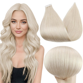 Full Shine Tape in Hair Extensions 20 Inch Platinum Blonde front view