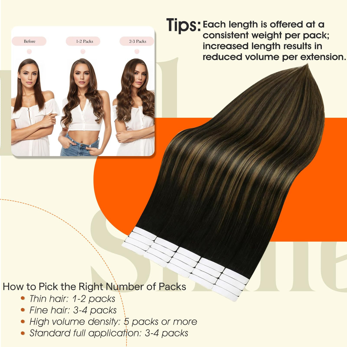 Full Shine Tape In Hair Extensions 22 Inch Black Brown close-up of tape