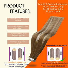 Full Shine Tape In Hair Extensions 22 Inch Brown Blonde packaging