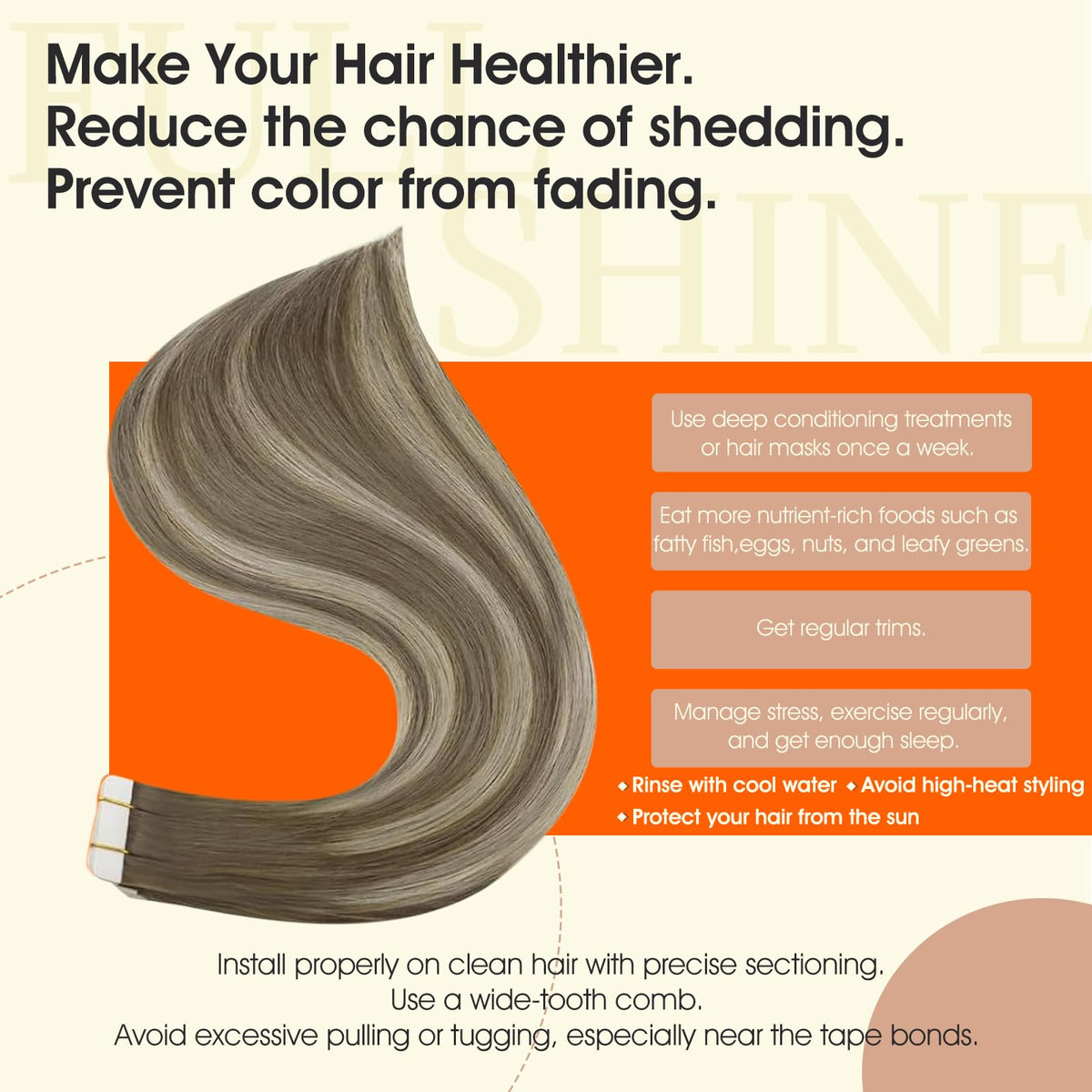 Full Shine Tape In Hair Extensions 22 Inch Cool Brown Blonde lifestyle scene