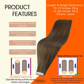 Full Shine Tape In Hair Extensions 22 Inch Dark Brown packaging