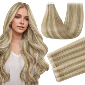 Full Shine Tape In Hair Extensions 22 Inch Highlight Blonde front view