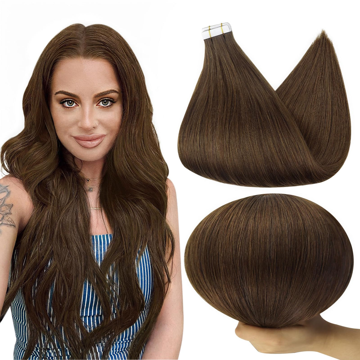 Full Shine Tape-in Hair Extensions 22 Inch Medium Brown front view