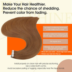 Full Shine Tape In Hair Extensions 24 Inch Ginger Copper close-up of tape