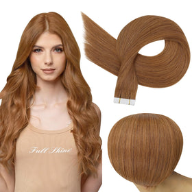 Full Shine Tape In Hair Extensions 24 Inch Ginger Copper front view