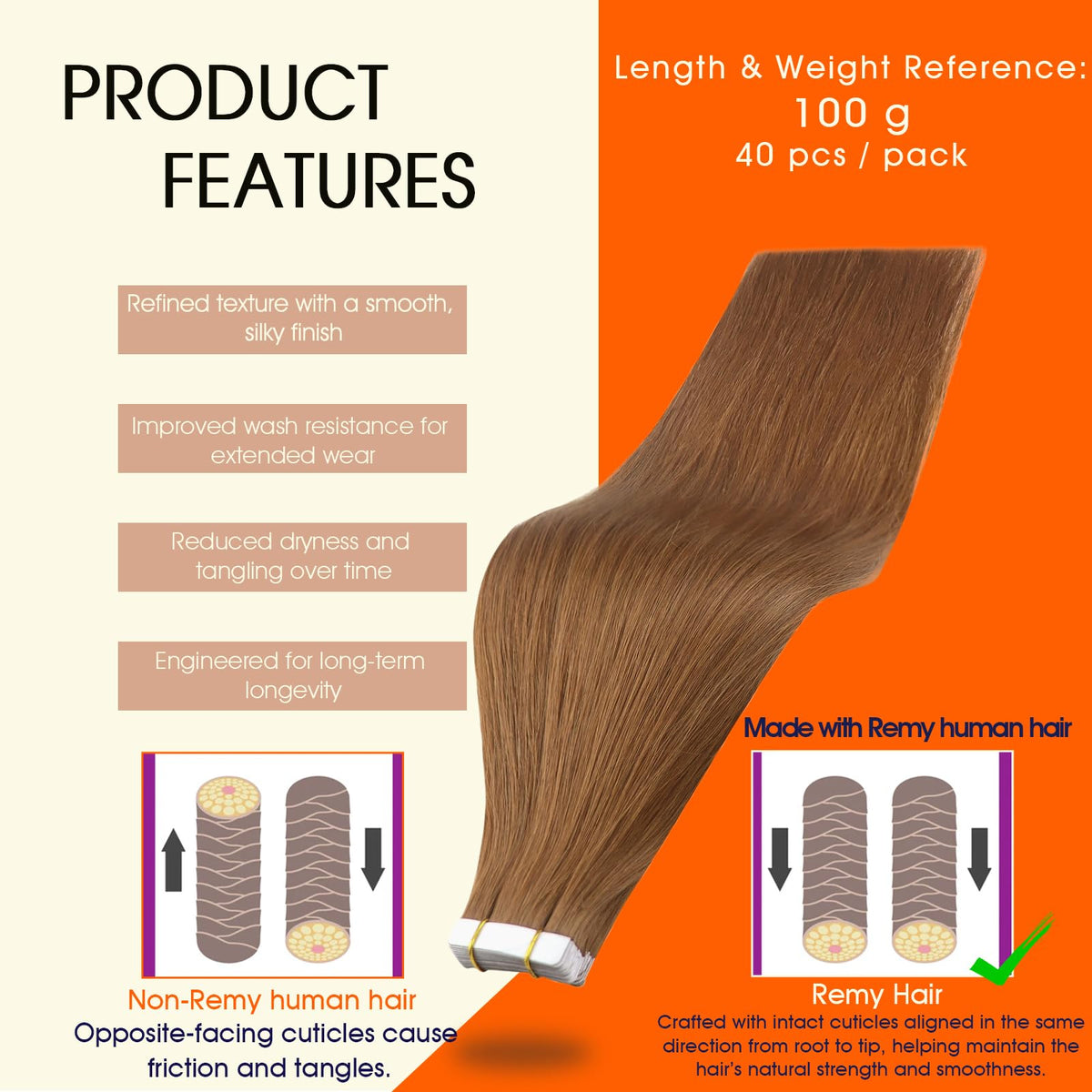 Full Shine Tape In Hair Extensions 24 Inch Ginger Copper packaging