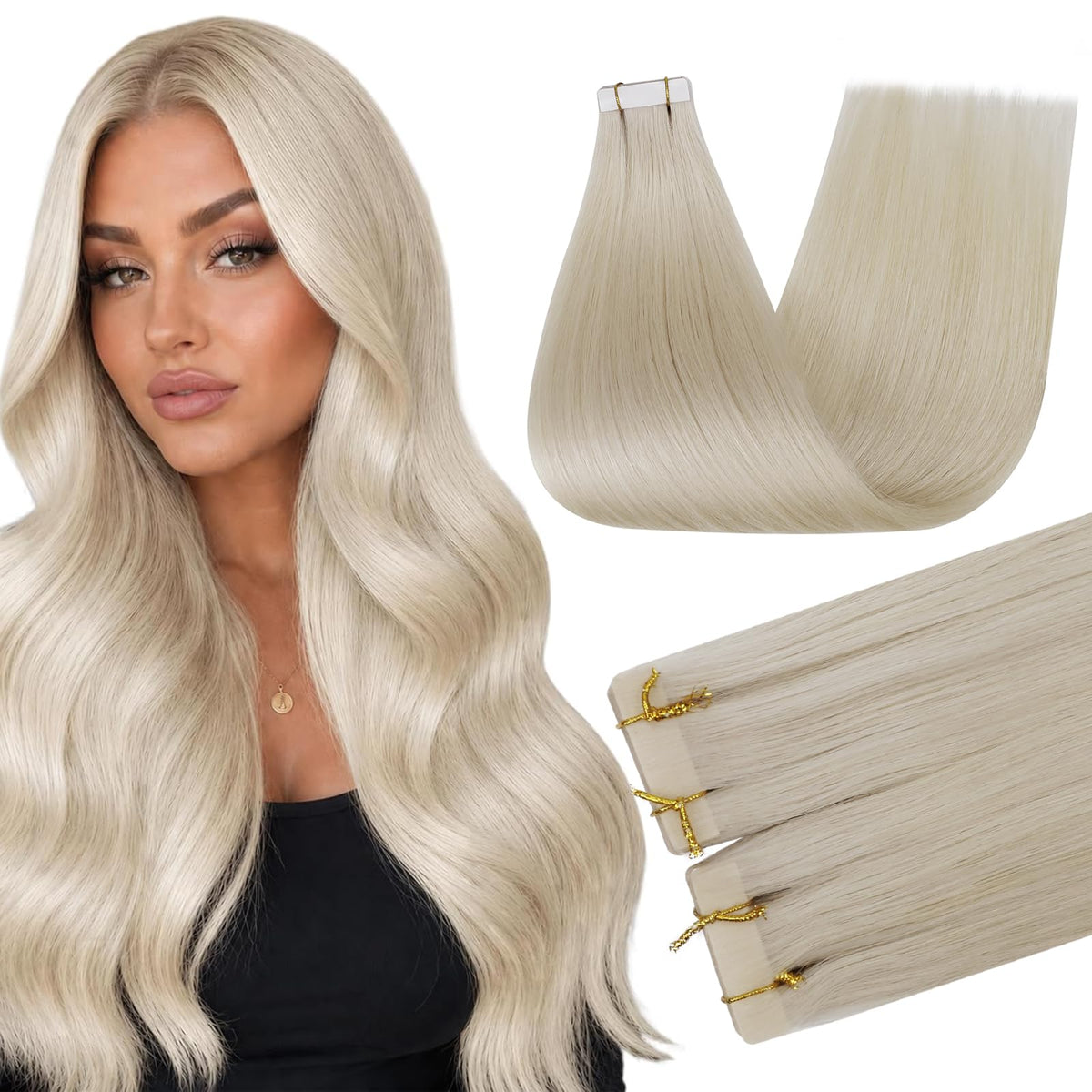 Full Shine Tape in Hair Extensions 24 Inch White Blonde front view