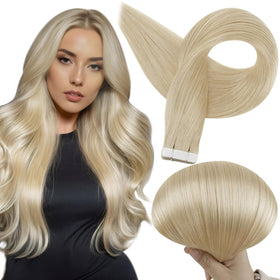 Full Shine Tape In Hair Extensions 28 Inch Bleach Blonde front view