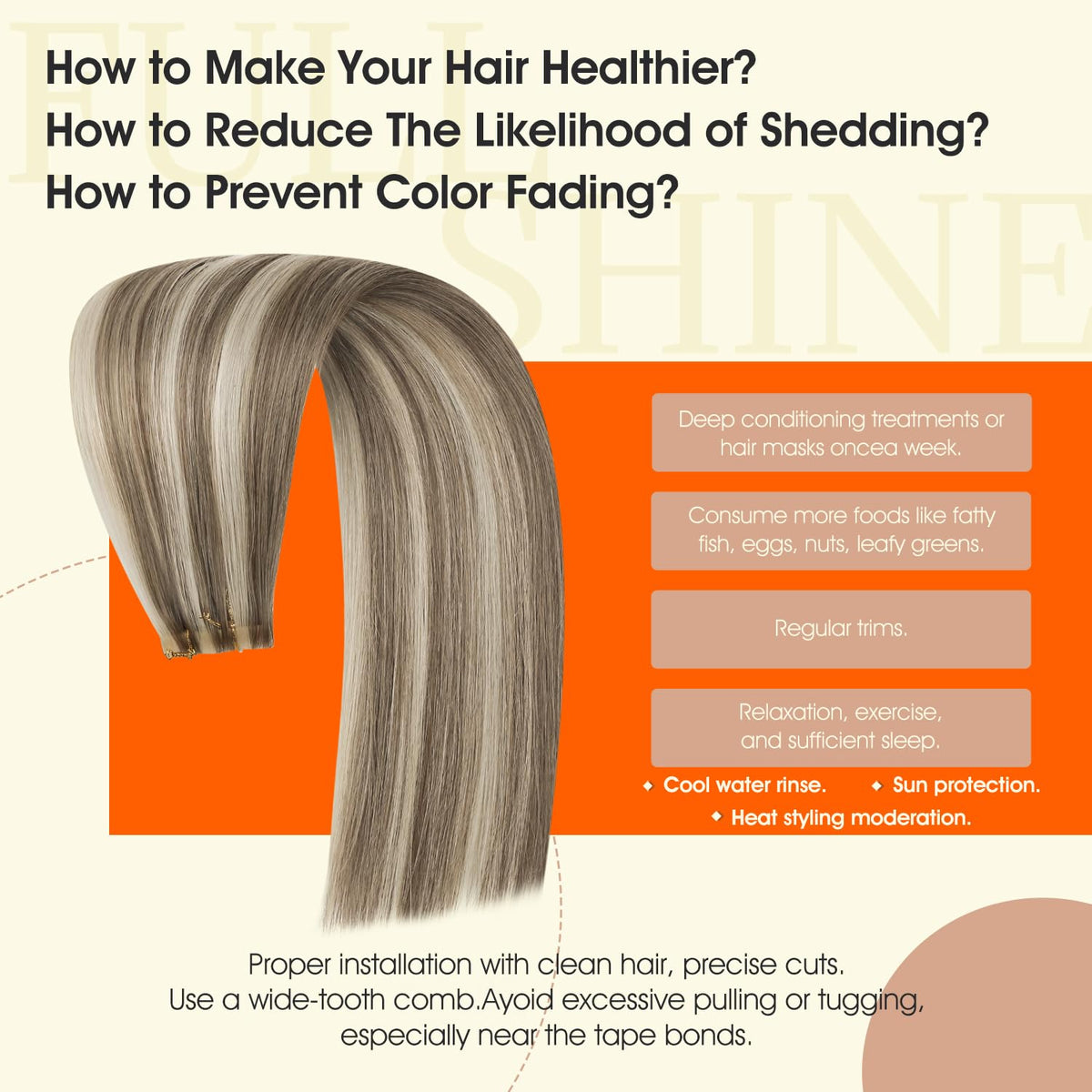 Full Shine Tape In Hair Extensions applied to hair