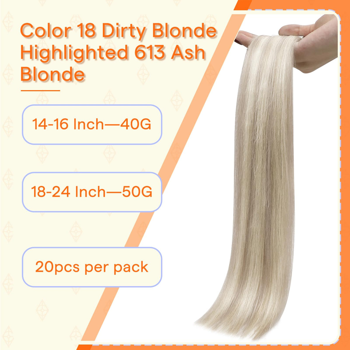 Full Shine Tape In Hair Extensions Ash Blonde 14 Inch packaging