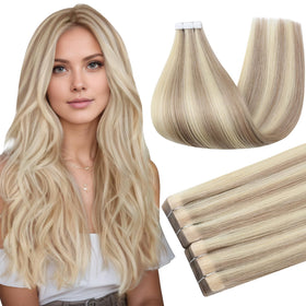 Full Shine Tape In Hair Extensions Ash Blonde 22 Inch front view