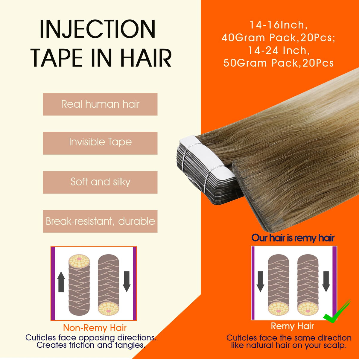 Full Shine Tape in Hair Extensions Ash Brown Ombre close-up of tape