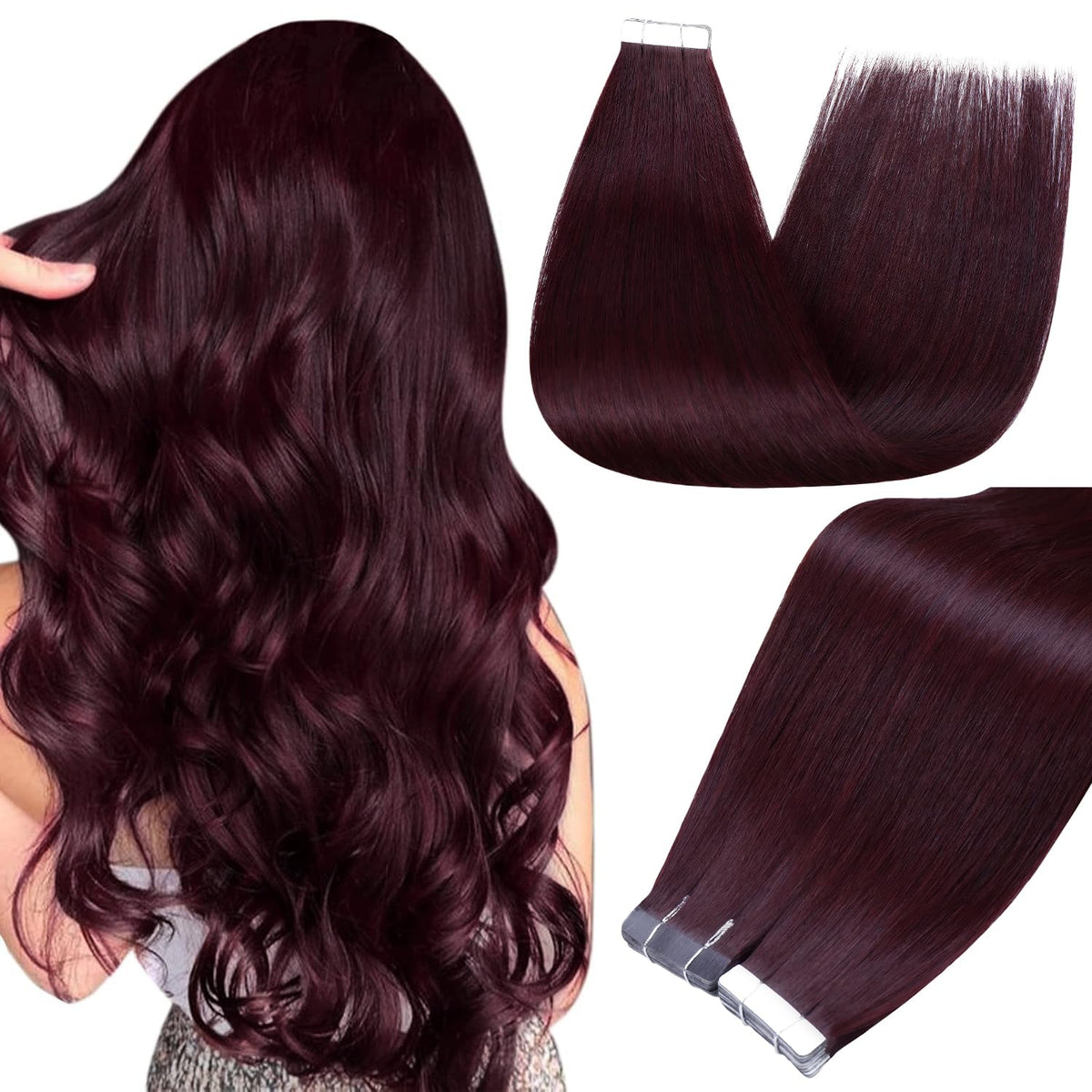 Full Shine Tape In Hair Extensions Burgundy 10 Inch front view