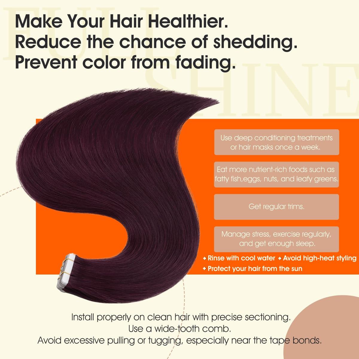 Full Shine Tape In Hair Extensions Burgundy 10 Inch styled on a model