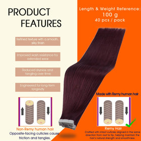 Full Shine Tape In Hair Extensions Burgundy 22 Inch packaging